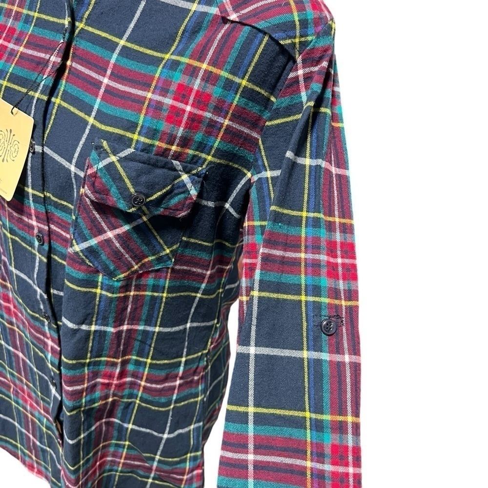 Matchstick Flannel Plaid Button Down Top Shacket Roll Tab Sleeve NWT SZ: Medium - Picture 3 of 10